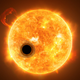 Artist’s impression of WASP-107b as it passes in front of its host star.